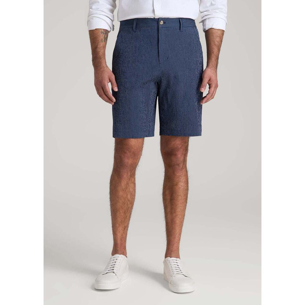 American Tall Seersucker Shorts for Tall Men in Navy and Off White Stripe Size 3